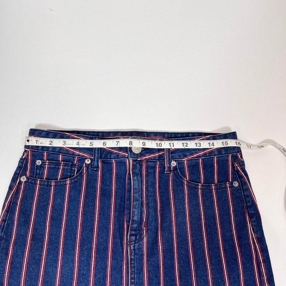 American Eagle Super Stretch Red White Blue Denim Striped Mini Skirt Siz… - Picture 6 of 11